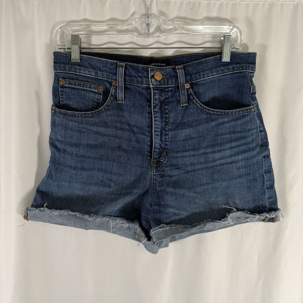 J. Crew Jeans High Rise Shorts Women's 28 Medium Wash Rolled Hem Denim Flat Fron